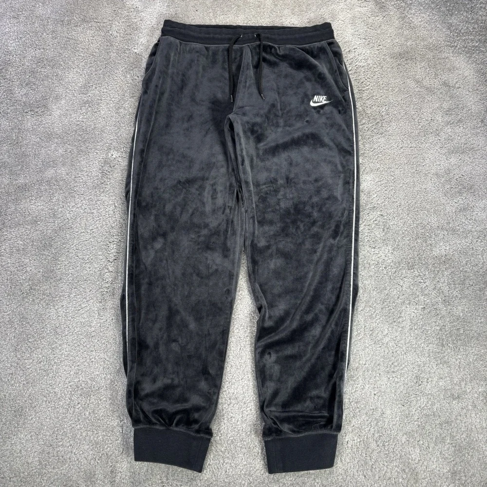 Nike Sportswear Velour Heritage Sweatpants Women M Black Velvet Joggers Athletic